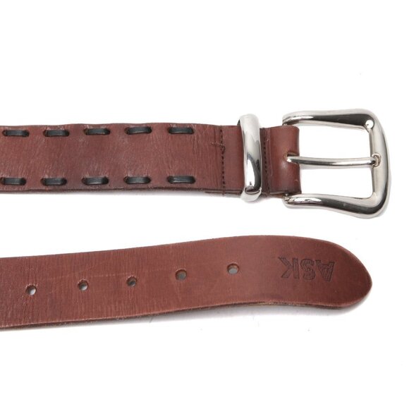 Vintage ASK Leather Belt Single Prong Contrast Trimmed Brown Black Silver Buckle - Picture 7 of 12
